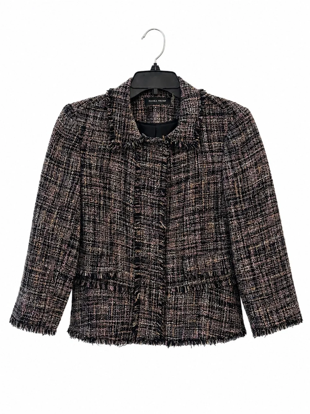 Ivanka Trump Tweed Fringe Blazer Jacket Pink Black White Women’s Size 10 - Picture 3 of 4